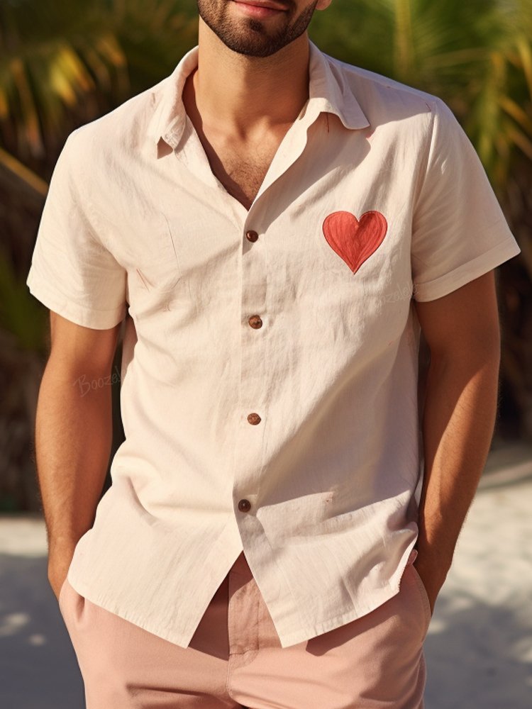 Pink Heart - Slub Linen Shirt