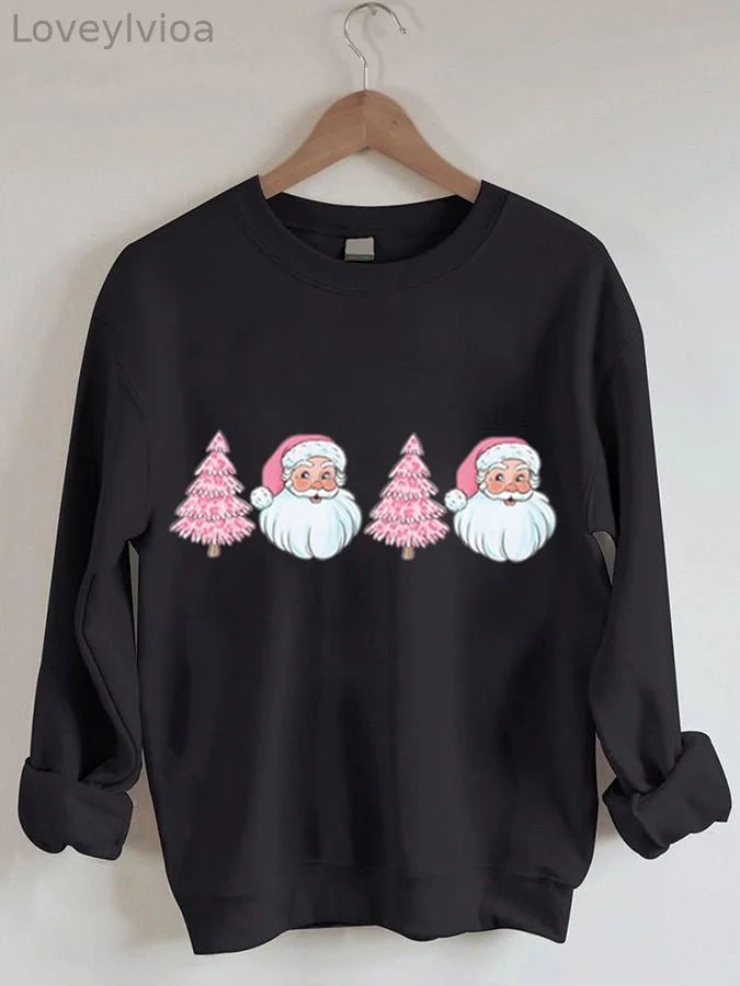 Women's Christmas Christmas TreeSanta Print Sweatshirt