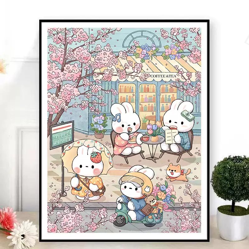 [Mona Lisa]Romantic Cherry Blossom Rabbit Full 11CT Pre-stamped Canvas(70*55cm) Cross Stitch