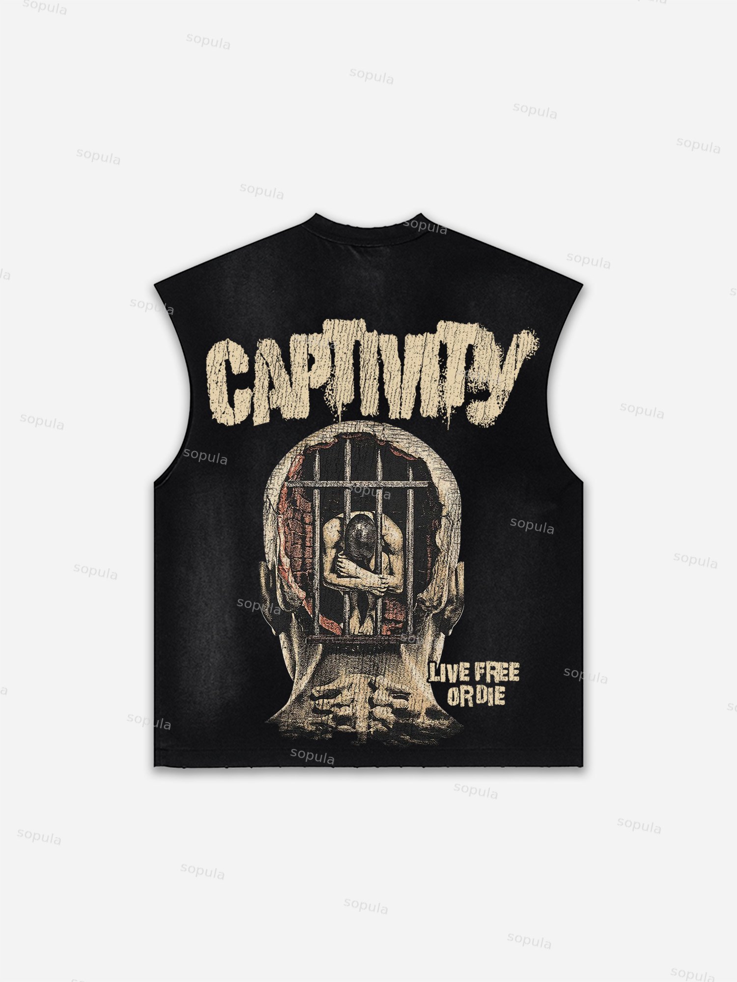 Captivity Live Free Or Die Print Distressed Tank Top