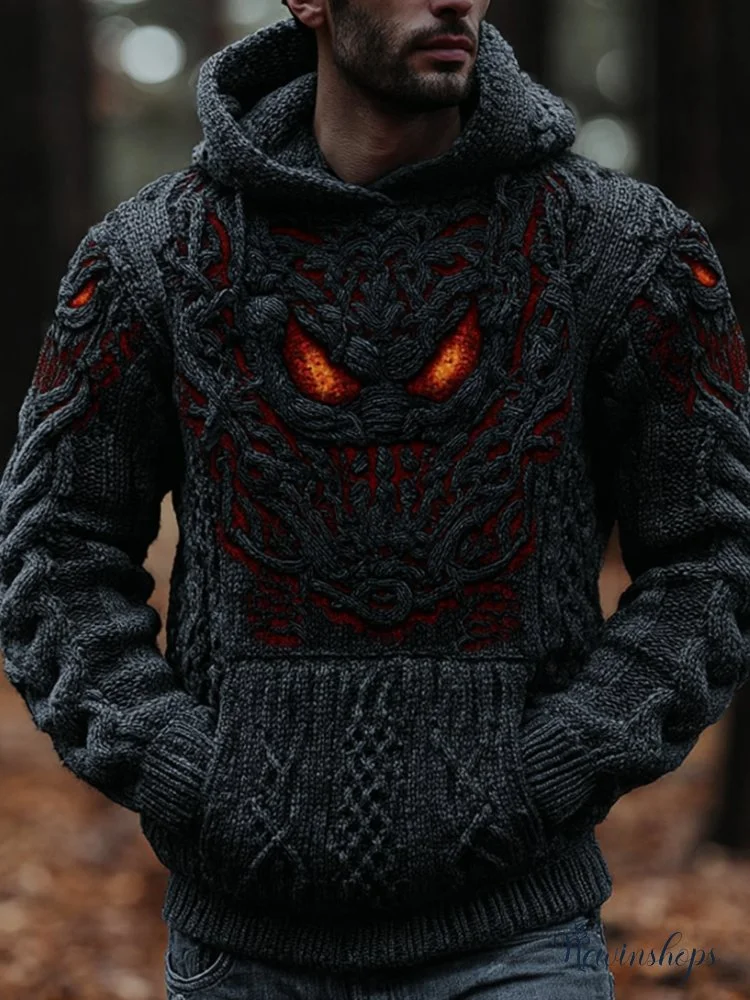 Men's Vintage Devil Smiley Face Celtic Knot Hooded Sweater
