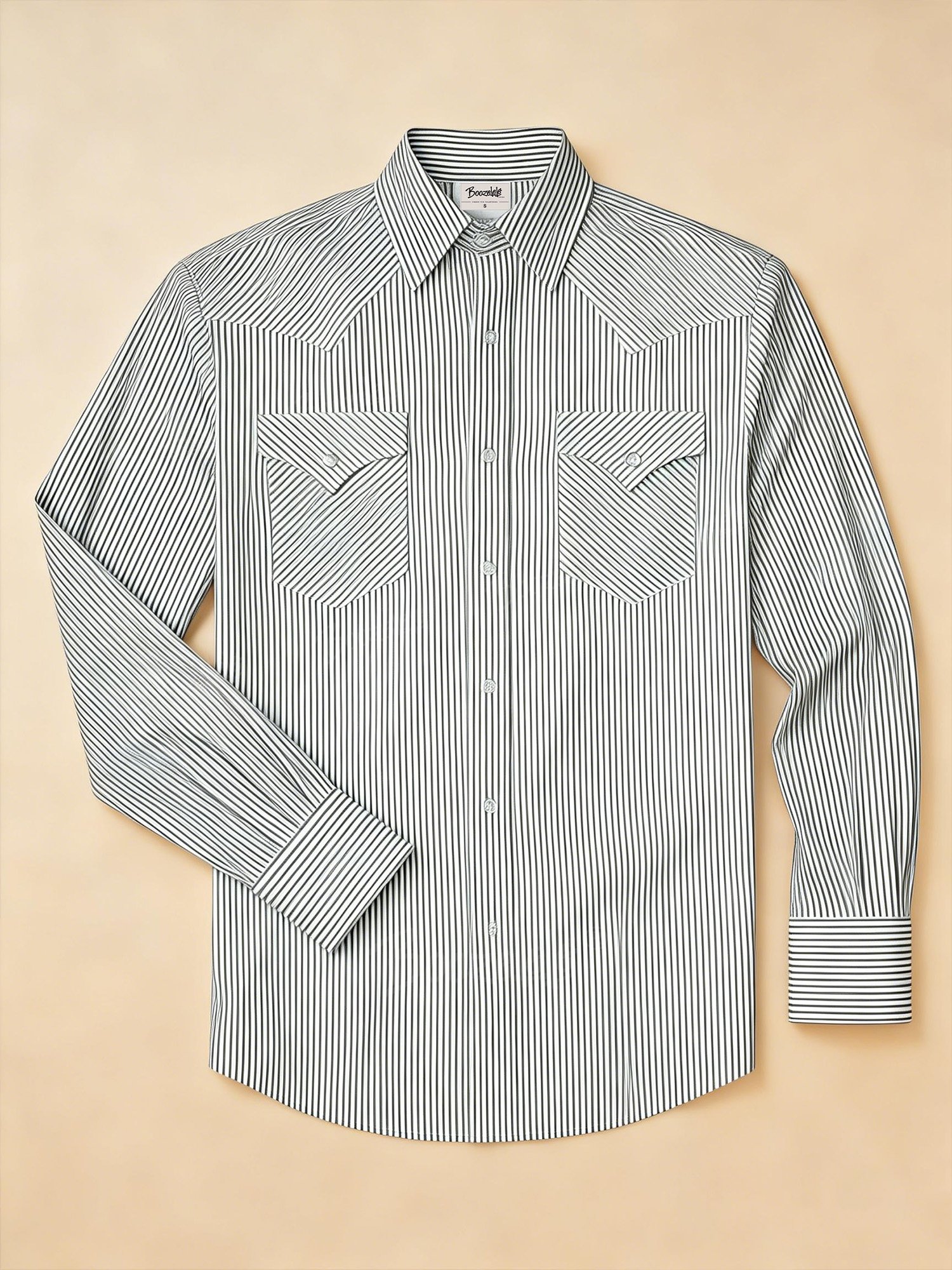 Men'S Retro Black And White Striped Long-Sleeve Shirt - 100% Cotton