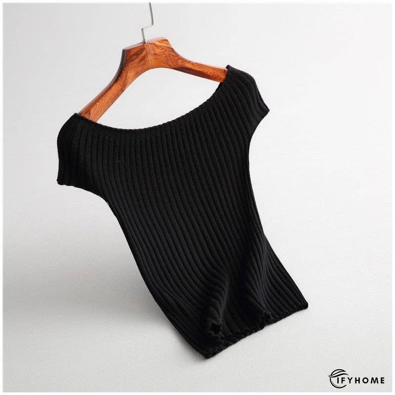 Solid One-Shoulder Short Sleeve Knit T-Shirt | IFYHOME