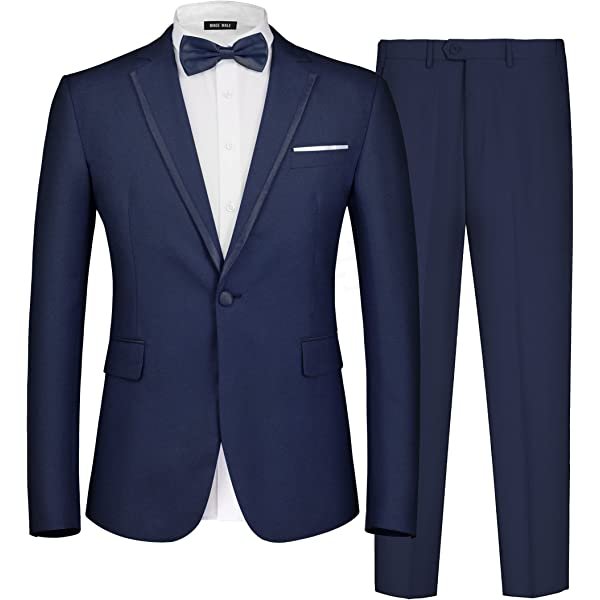 MAGE MALE Men's 2 Piece Suit One Button Slim Fit Formal Wedding Prom Tuxedo Suits Blazer Pants with Bow Tie Set Small Black-peak Lapel-1 amazon James Yang