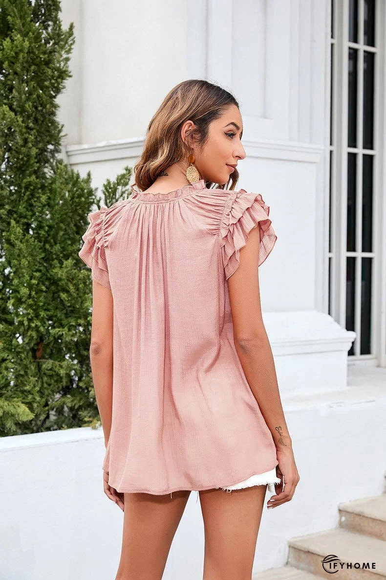 Tie Neck Ruffle Trim Blouse | IFYHOME