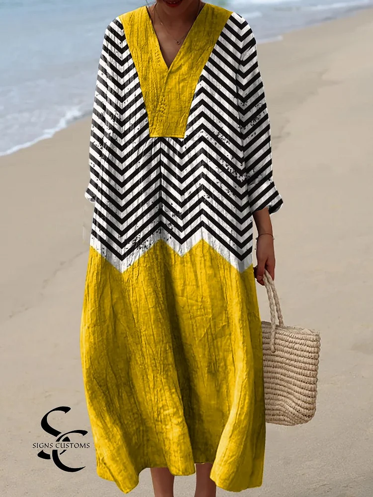 Dress with Asymmetrical Geometric Artistic Print