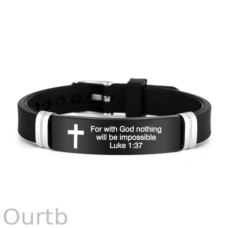Cross Bracelet Inspirational Bible Quotes Faith Christian Silicone ID Wristband Religious Gift Men and Women Stainless Steel Rubber Adjustable Bracelet