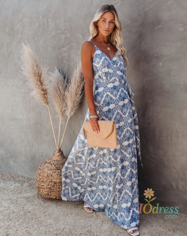 IO Dress Summer Boho Dress Women Fahsion Sleeveless Print Beach Party Dresses Elegant Casual Holiday Female Lacing Dress For Women Robes