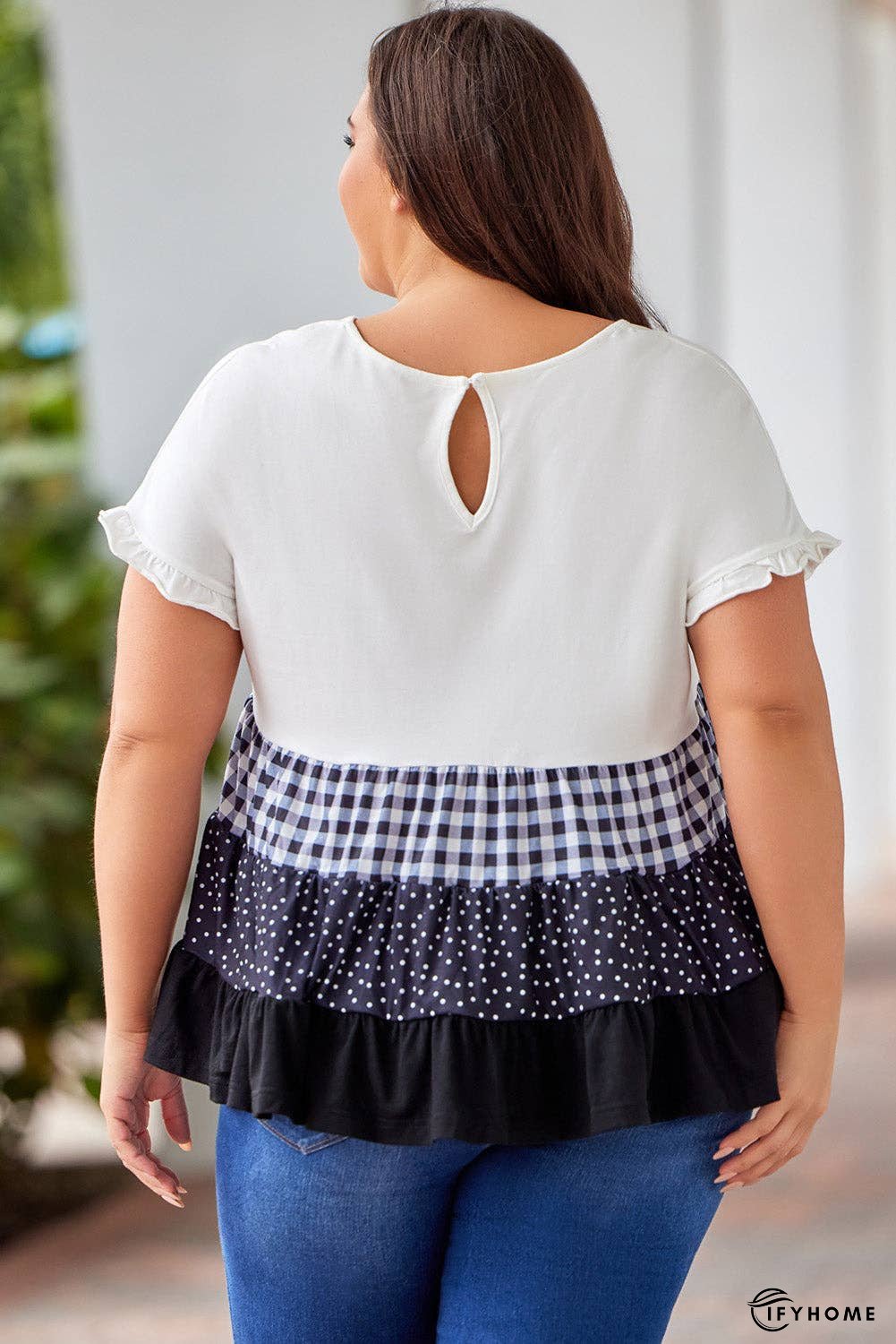 Plus Size Plaid Color Block Tiered Blouse | IFYHOME