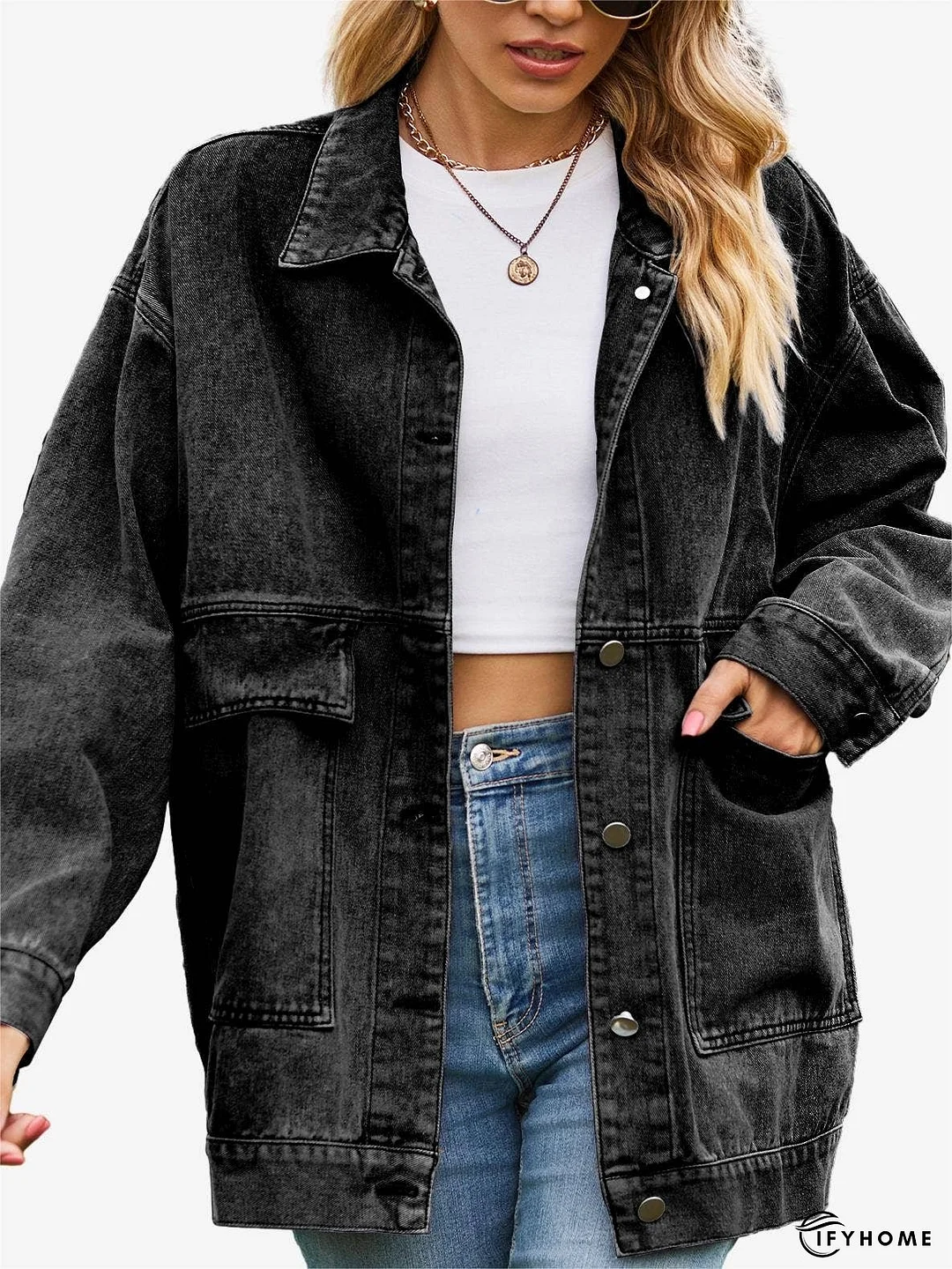 Retro Denim Long Sleeves Cargo Jacket With Pockets | IFYHOME