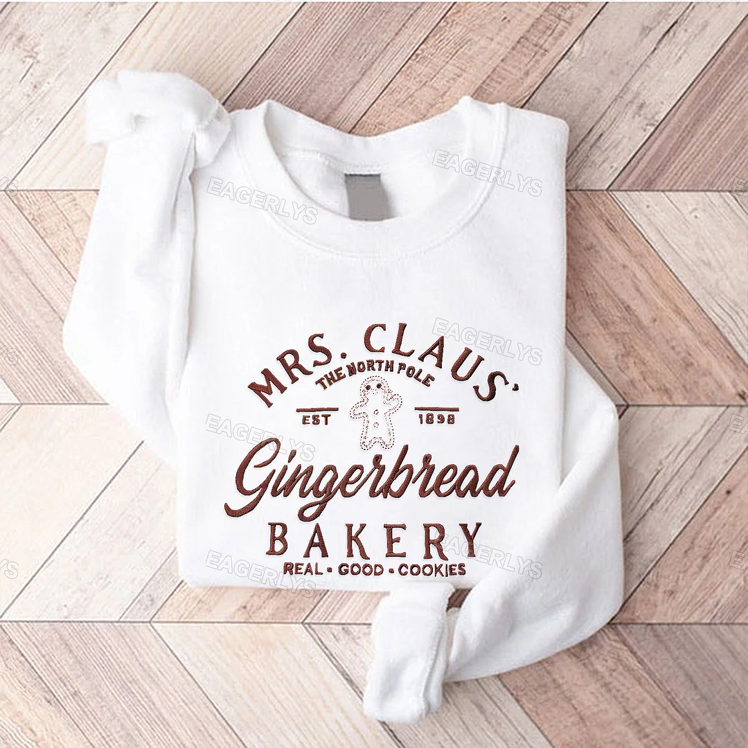 Eagerlys Embroidered XMAS MRS. Santa Claus Bakery Sweatshirt Eagerlys