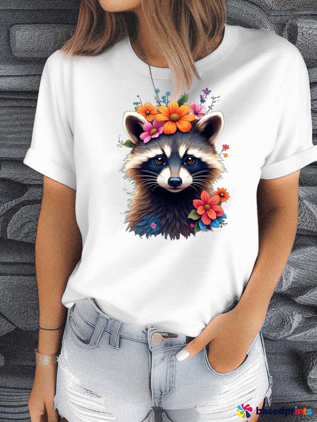 Floral Raccoon Graphic Tee Women's Casual T-Shirts Short Sleeve Tops