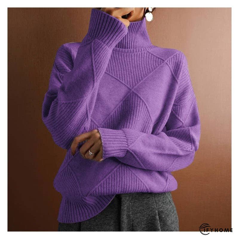 Loose Solid Color High Neck Diamond Sweater | IFYHOME
