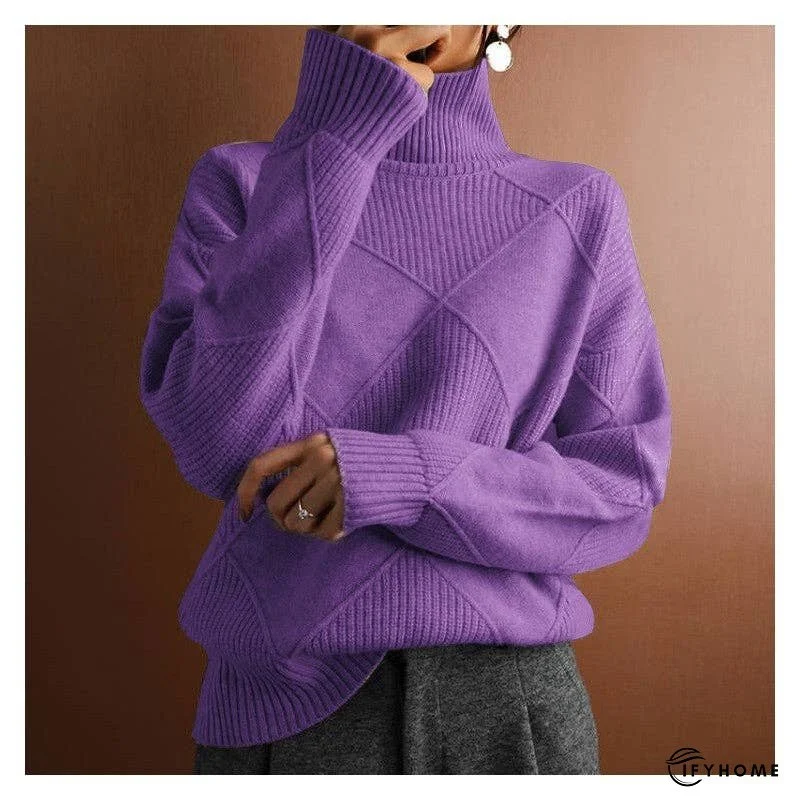 Loose Solid Color High Neck Diamond Sweater | IFYHOME