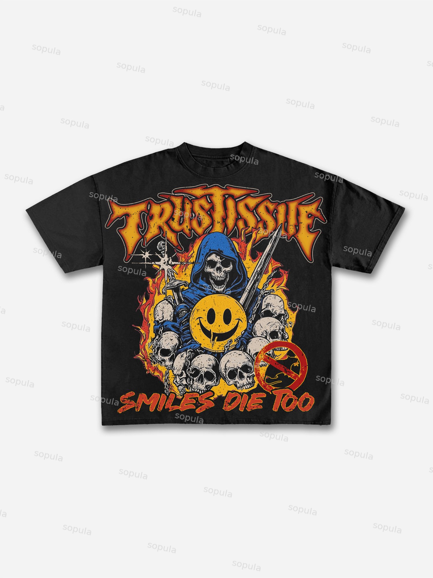 Dystopian Street Smiles Die Too Graphics Cotton T-shirt