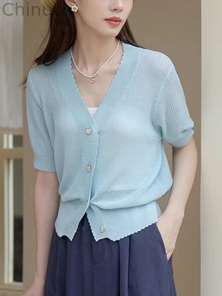 V-neck Hollow Knit Cardigan