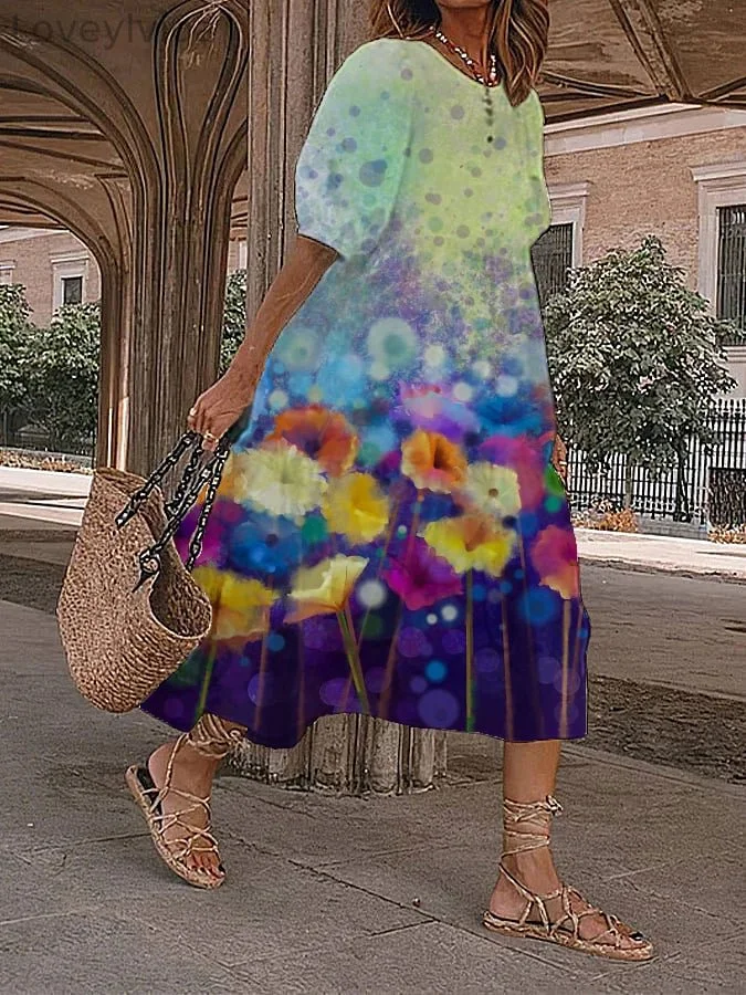Women's Alzheimer's Floral Print Vintage Dress