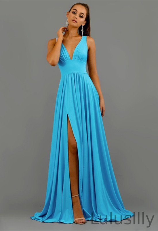 Elegant V-Neck Sleeveless Prom Dress Long Evening Gowns WIth Split - lulusllly
