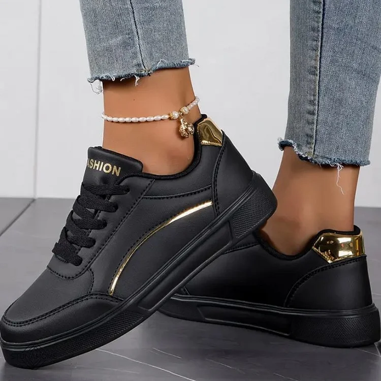 Orthopedic PU Leather Accent Sneakers  Stunahome.com