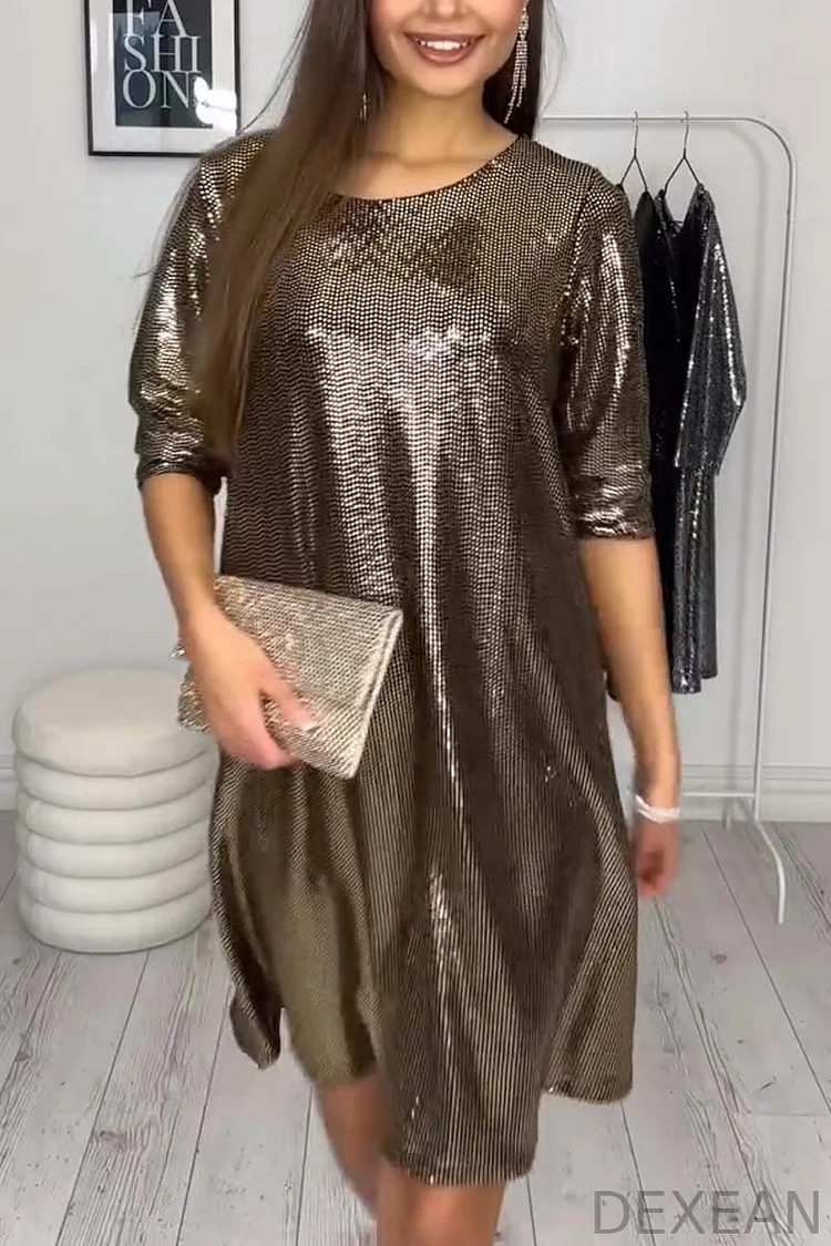 Women's Casual Glossy Long Sleeve Mini Dress
