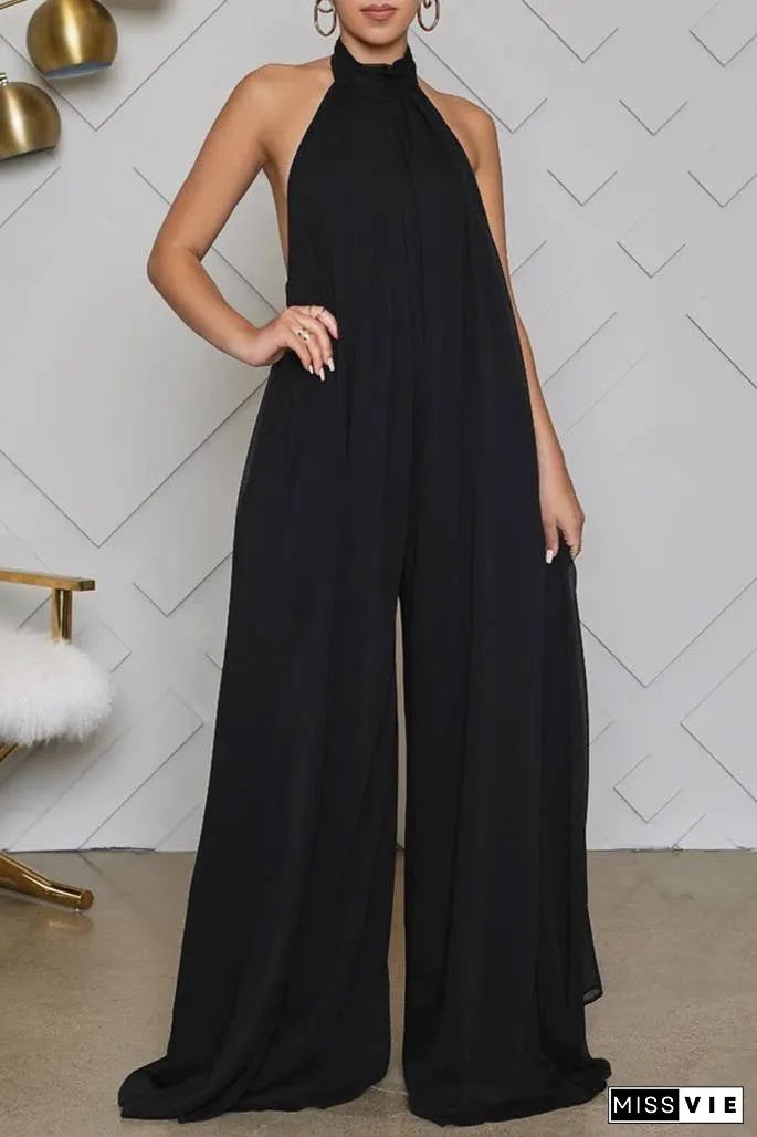 SS/24 chiffon halter backless pleated wide leg jumpsuit