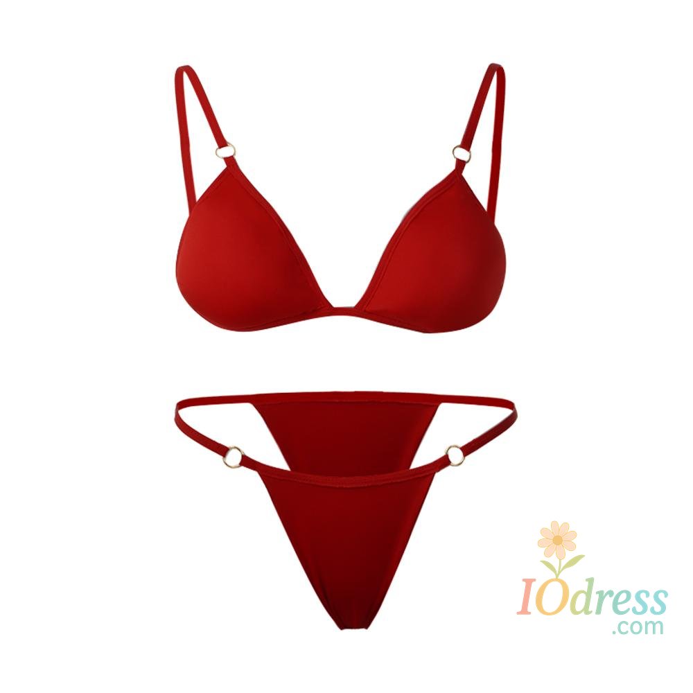 IO Dress Ladies Sexy Solid Color Sling Bikini Set Metal Buckle Decorated Swimwear Set Woman Sling Backless Bikini Vacation Beach Swimwear