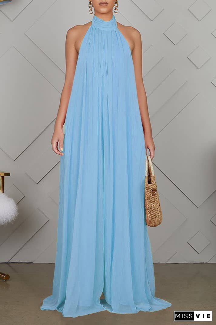 SS/24 chiffon halter backless pleated wide leg jumpsuit