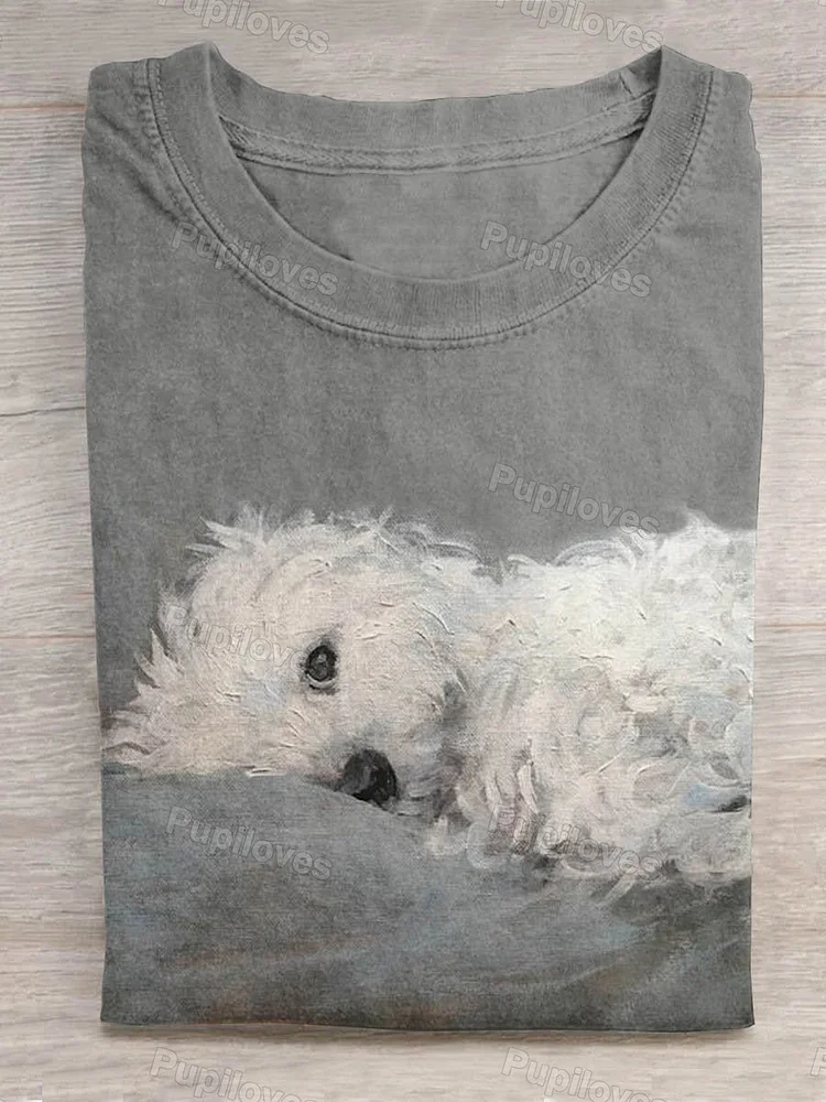 Pupiloves Pupiloves Cute Dog Art Print Casual T-shirt