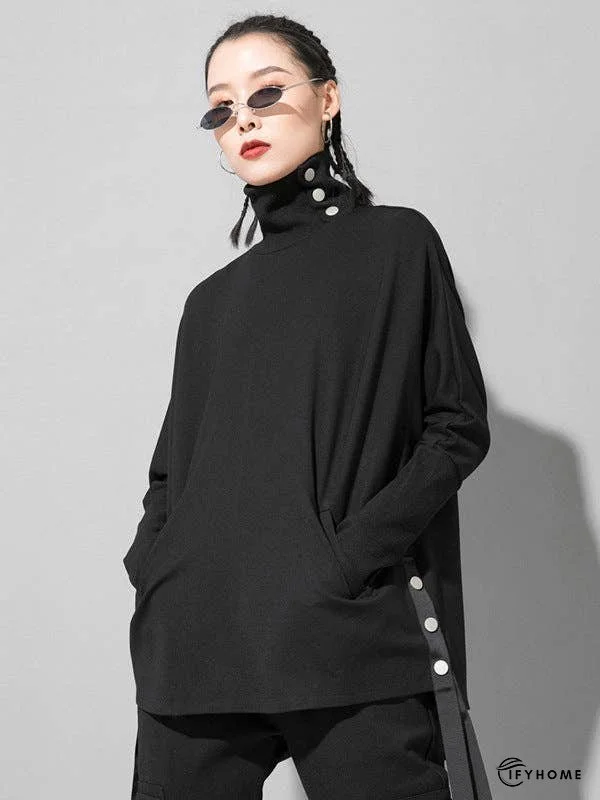 Original Solid Stand Collar T-Shirts Tops | IFYHOME