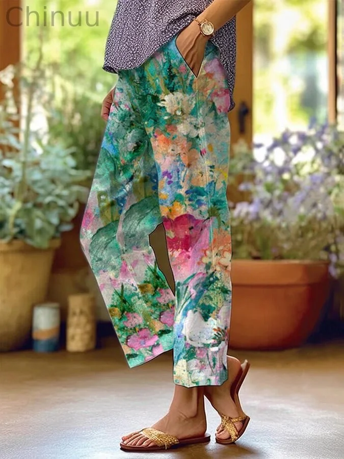 Women's Vintage Floral Print Casual Pants