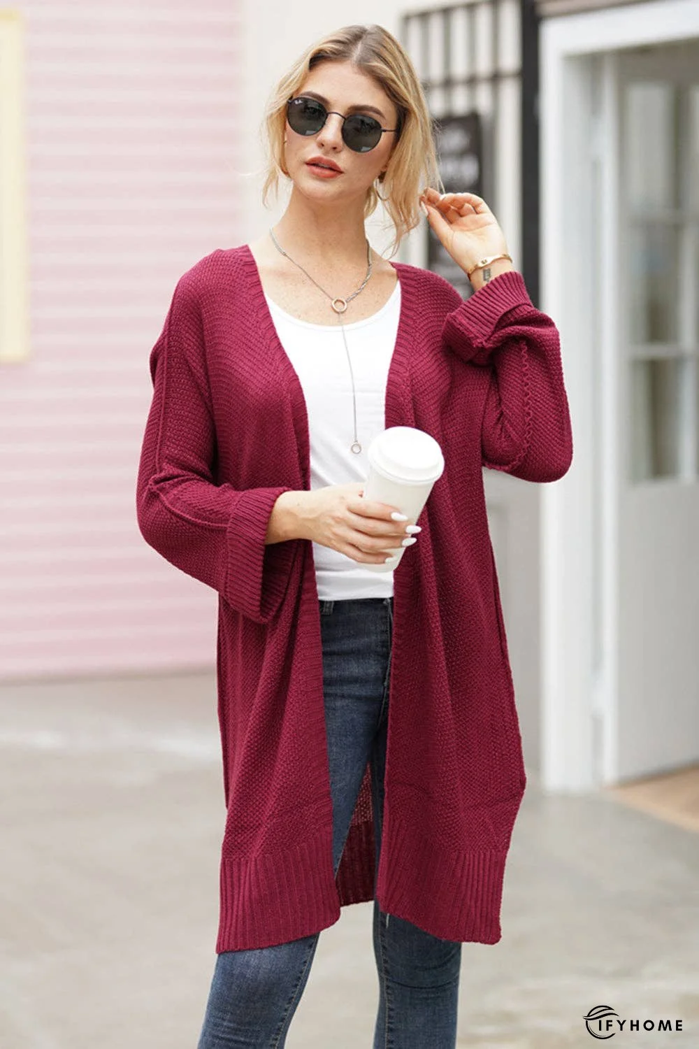 Open Front Long Sleeve Cardigan | IFYHOME