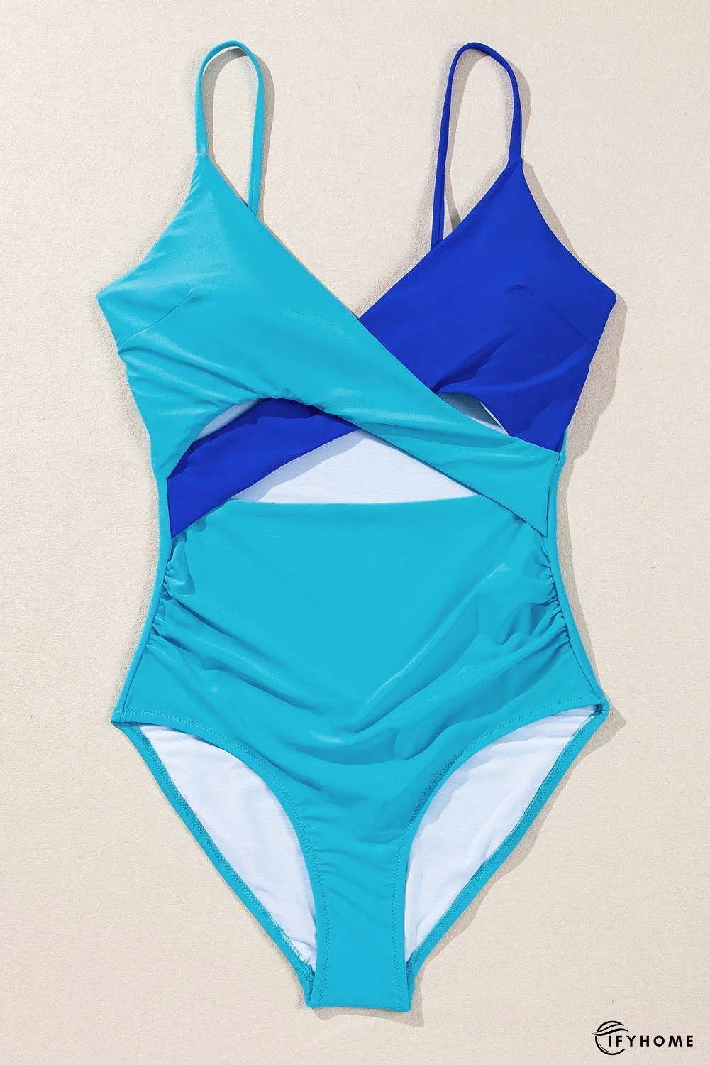 Rose Red Two-tone Patchwork Cutout One Piece Swimsuit | IFYHOME