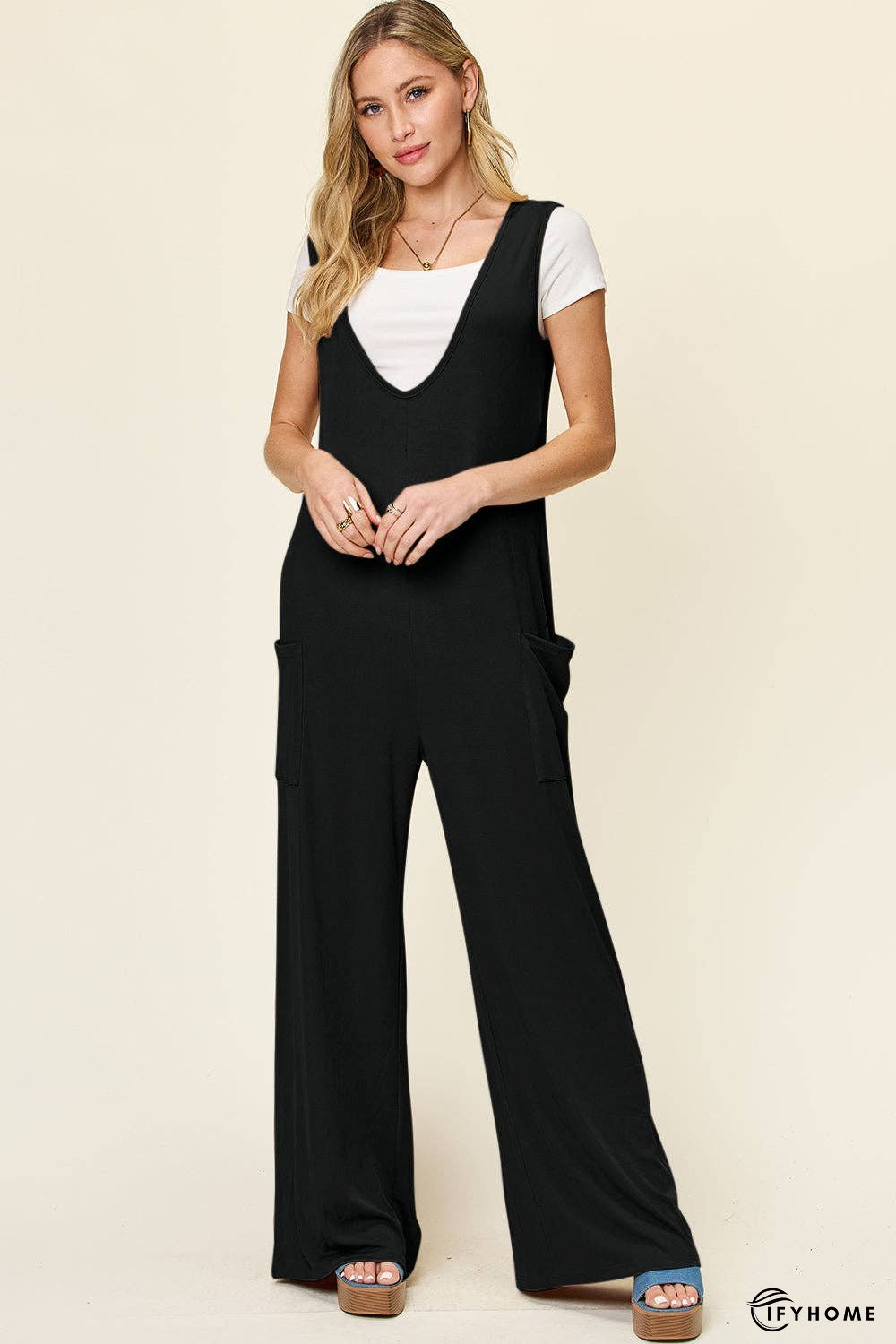 Double Take Full Size Sleeveless Wide Leg Jumpsuit with Pockets | IFYHOME