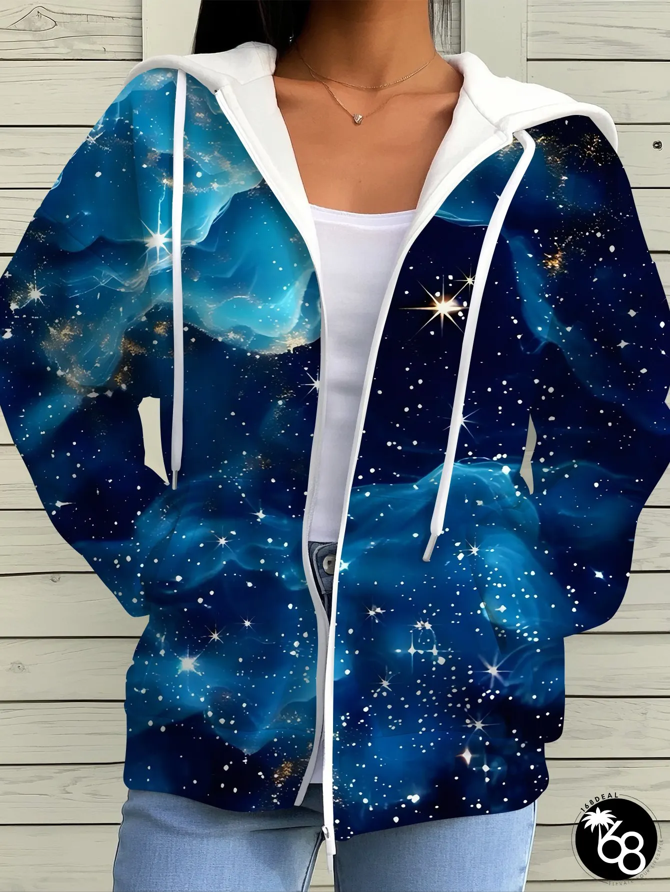 Womens Hooded Zip-Up Jacket Full-Zip Closure Hoodie Long Sleeve Outerwear For Women | 168DEAL