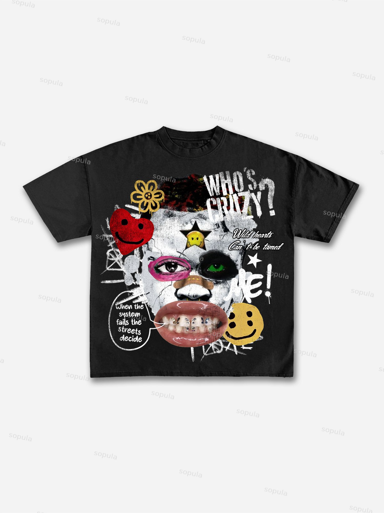 Abstract Portrait People Collage Vintage Graphic Cotton T-shirt