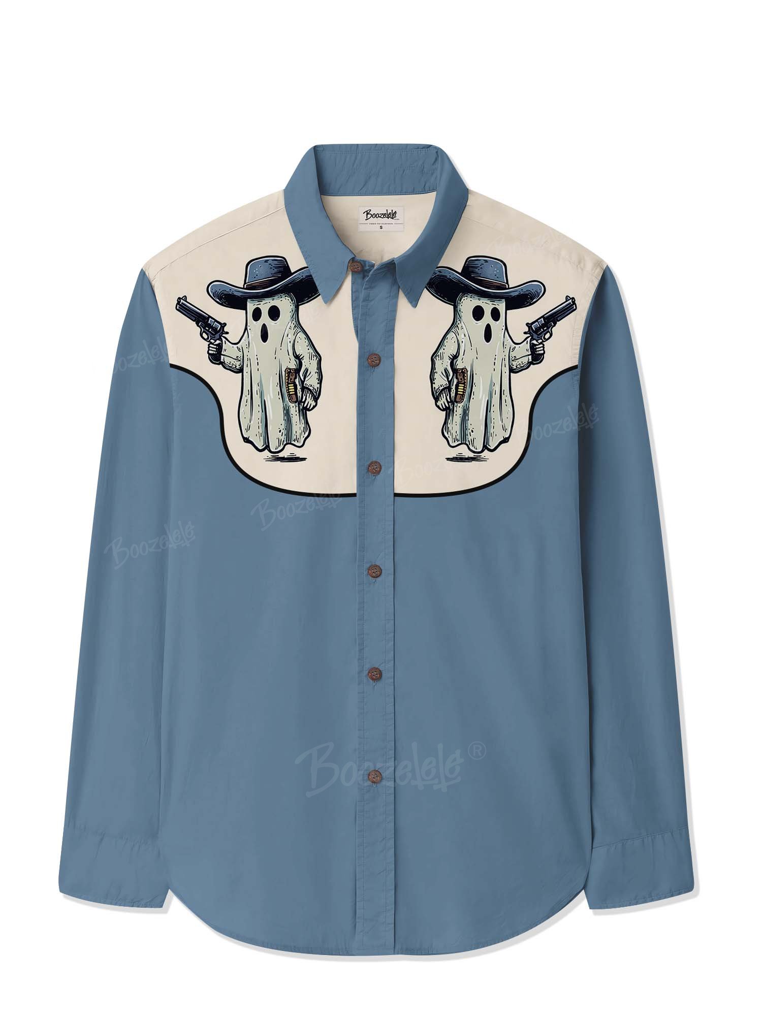 Halloween Ghost Cowboy - 100% Cotton Long Sleeves Shirt