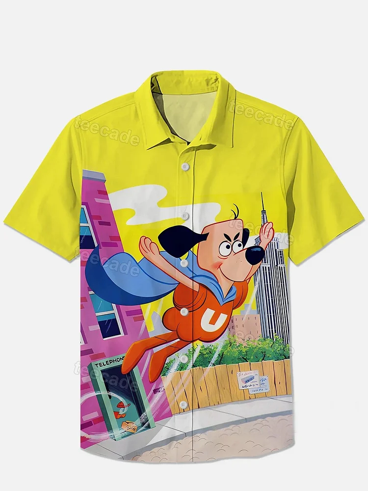 Teecade Teecade Flying Superpower Dog Hawaiian Art Print Shirt