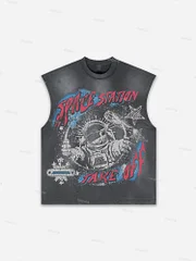 Sopula Men's Fly By Choice X Spacestation Graphic Print Distressed Tank Tops Sleeveless Shirts