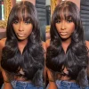 Black Long Hair Loose Deep Wave Wigs with Bangs