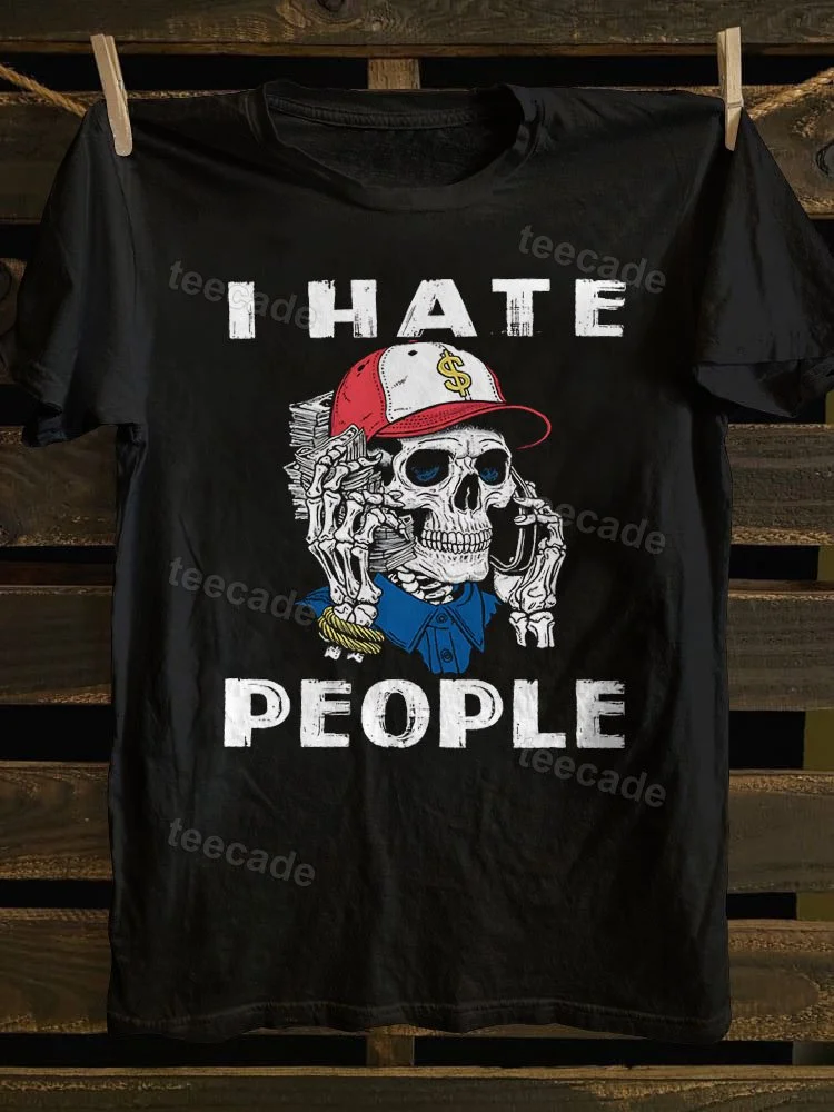 Teecade Teecade I Hate People Skeleton Print T-shirt