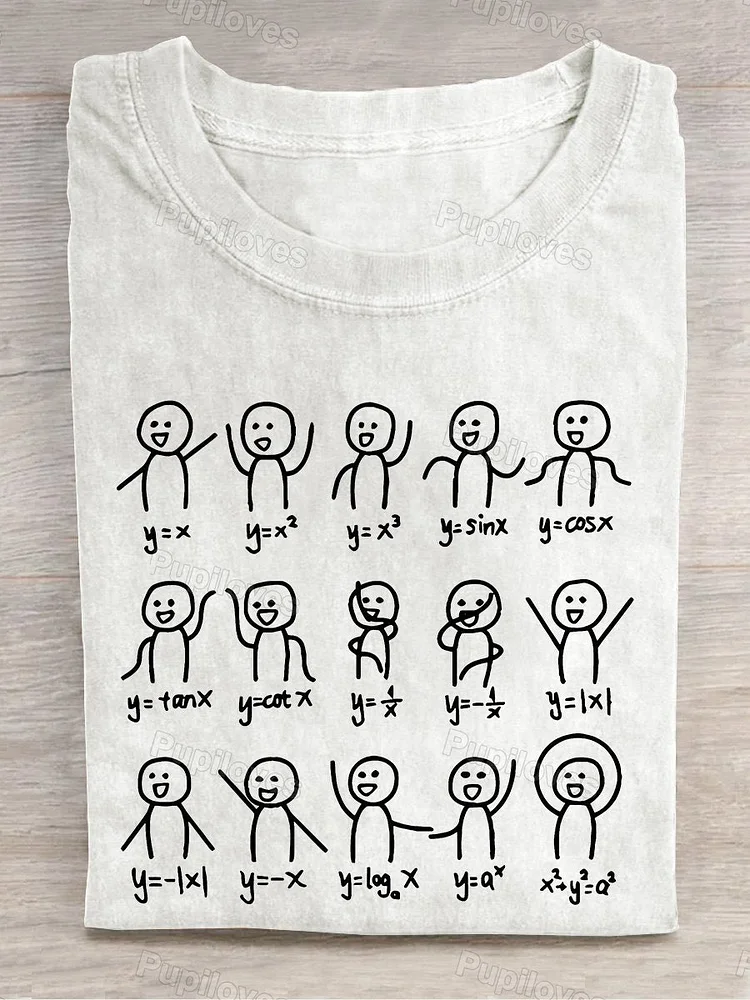 Pupiloves Pupiloves  Math Stick Figures Math Teacher Casual Print T-shirt