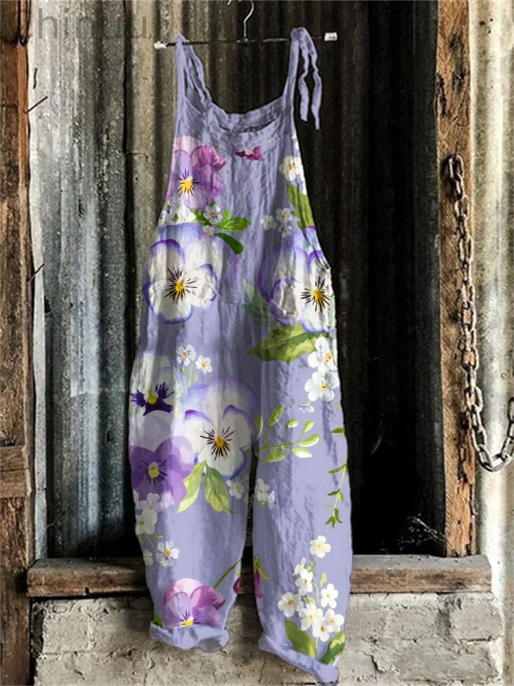 Pansy Floral Art Loose Fit Jumpsuit