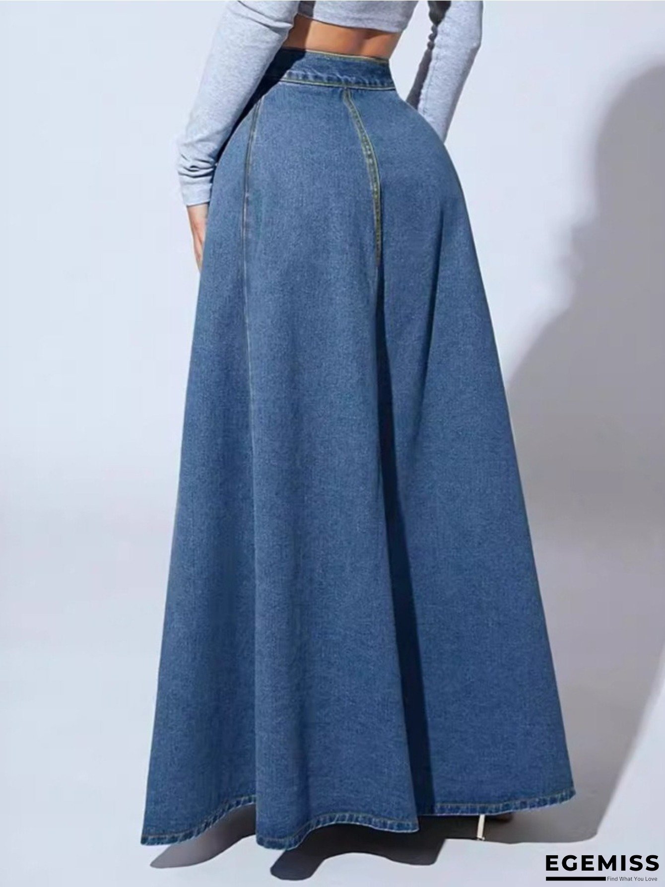 [Vintage A-Line Skirt] Non-See-Through Denim Vintage Women's A-Line Skirt - Flared Midi Skirt with Flowy Draped hem, Machine Washable XS to XXL Sizes (1pc), Party Attire, Everyday, Parties, Retro Events | EGEMISS