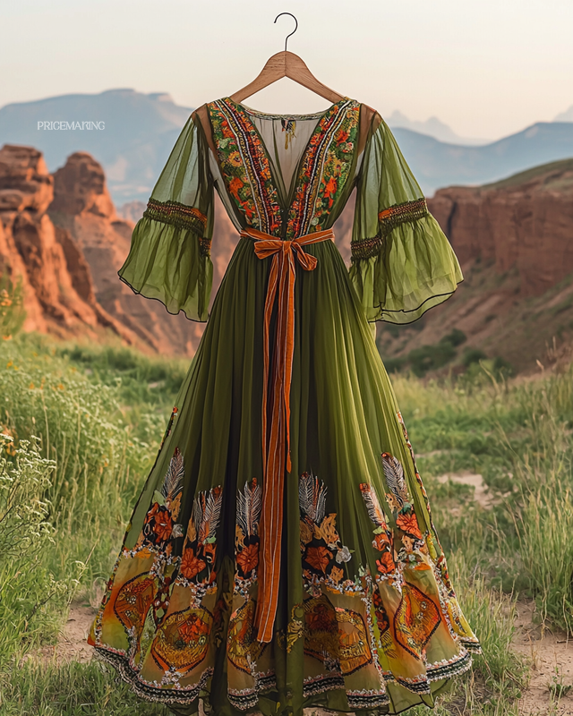 Summer vacation bohemian hand embroidered chiffon dress fb1d