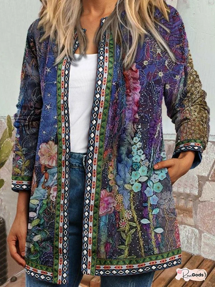 Ladies Retro Print Casual Jacket