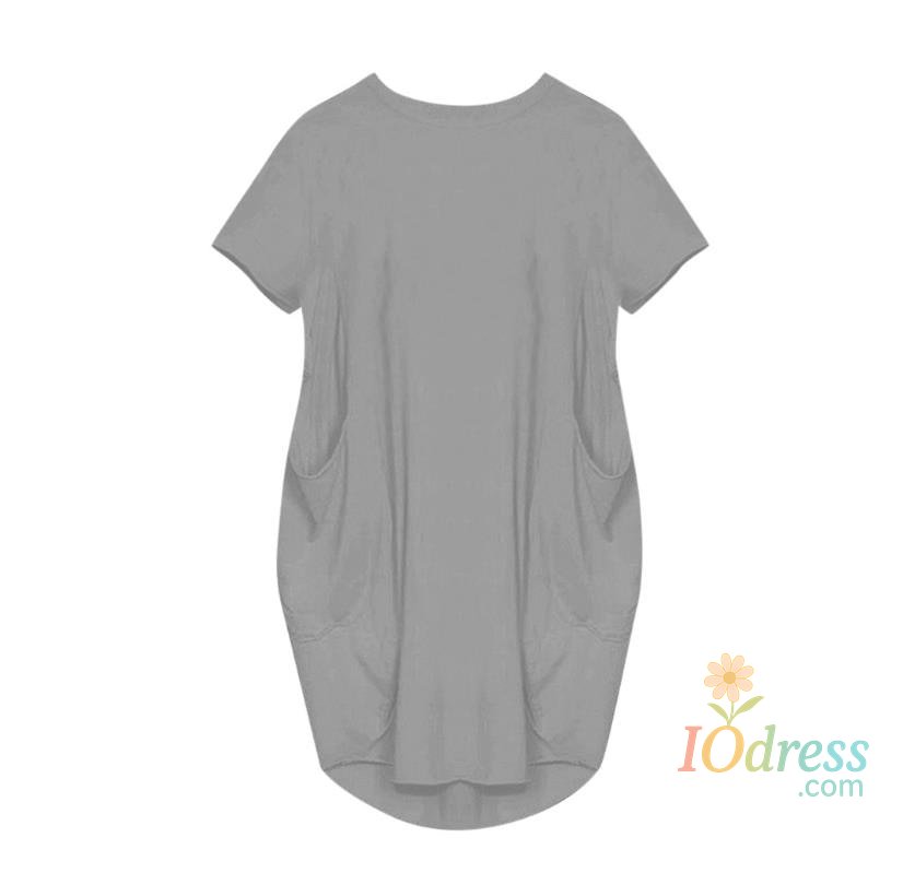 IO Dress Plus Size Women Short Sleeve O-Neck Loose Casual Dresses