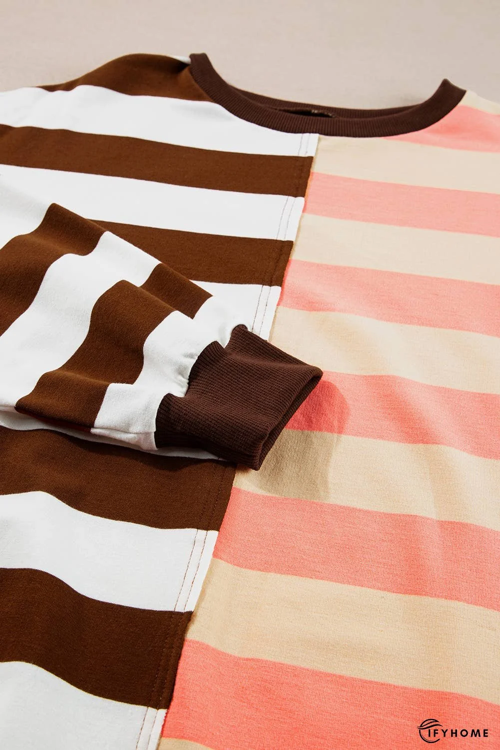 Stripe Color Block Drop Shoulder Pullover Sweatshirt | IFYHOME