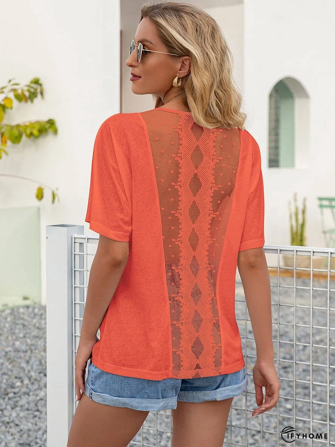 Round Neck Short Sleeve Top - Semi-Sheer | IFYHOME