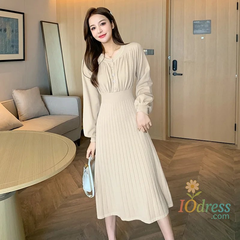 IO Dress Elegant Long Knitted Sweater Dress Knee-Over Autumn Winter New Style Inner Wear Slim Fit Midi Dress for Women