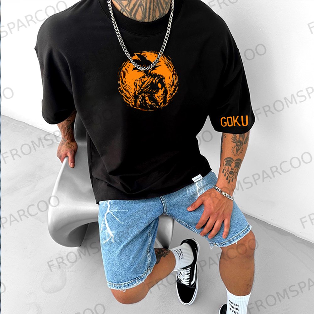 Oversized Casual Dragon Ball Goku Anime Silhouette Large Print T-Shirt